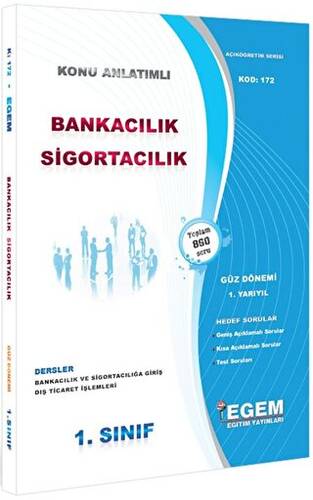 1. Sınıf 1. Yarıyıl Bankacılık Sigortacılık Konu Anlatımlı Soru Bankası - Kod 172 - 1