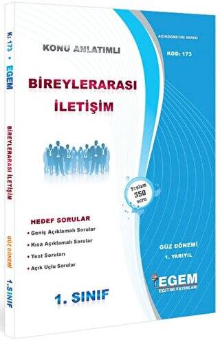 1. Sınıf 1. Yarıyıl Bireyler Arası İletişim Konu Anlatımlı Soru Bankası - Kod 173 - 1