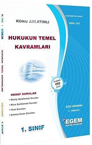 1. Sınıf 1. Yarıyıl Hukukun Temel Kavramları Konu Anlatımlı Hedef Sorular - Kod 152 - 1