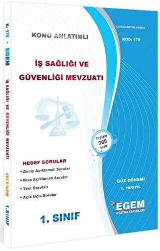 1. Sınıf 1. Yarıyıl İş Sağlığı ve Güvenliği Mevzuatı Konu Anlatımlı Soru Bankası - Kod 178 - 1