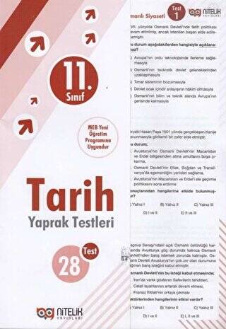 11. Sınıf Tarih 28 Yaprak Test - 1