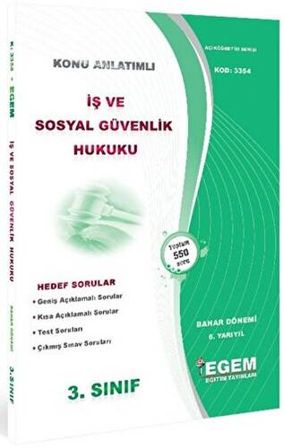 3. Sınıf 6. Yarıyıl İş ve Sosyal Güvenlik Hukuku - Kod 3354 - 1