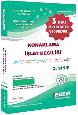 3. Sınıf 6. Yarıyıl Konaklama İşletmeciliği Konu Anlatımlı Hedef Sorular - Kod 3321 - 1