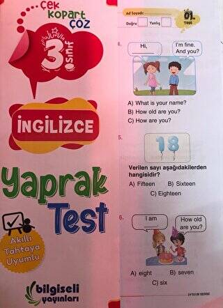 3. Sınıf İngilizce Çek Kopart Yaprak Test - 1