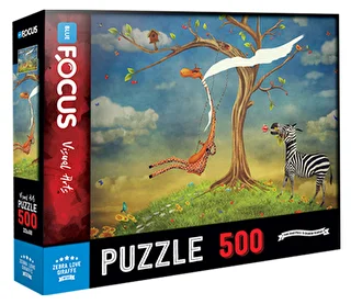 500 Parça Puzzle - Zebra Love Giraffe Zebranın Aşkı Zürafa Blue Focus - 1