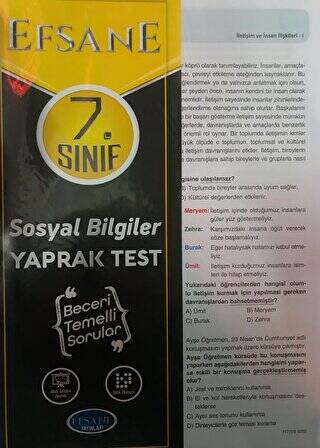 7. Sınıf Sosyal Bilgiler Yaprak Test - 1