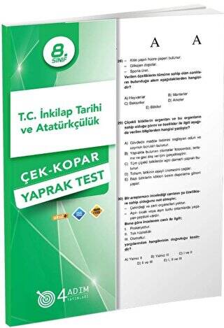 8. Sınıf T.C. İnkılap Tarihi ve Atatürkçülük Çek-Kopar Yaprak Test - 1