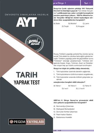 AYT Tarih Yaprak Test - 1