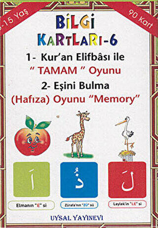 Bilgi Kartları - 6 - 1. Kur`an Elifbası ile Tamam Oyunu 2. Eşini Bulma Hafıza Oyunu Memory - 1