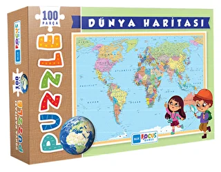 Dünya Haritası Kutulu 100 Parça Puzzle Blue Focus - 1