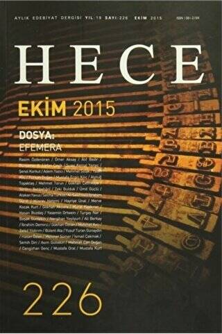 Hece Aylık Edebiyat Dergisi Sayı: 226 - Ekim 2015 - 1